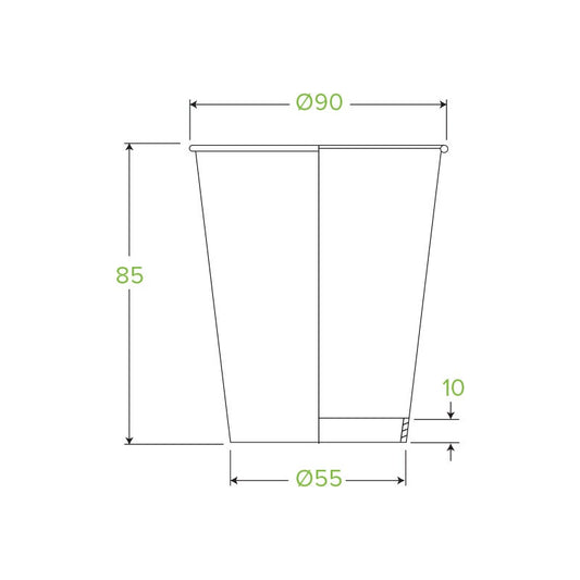 8oz (90mm) Leaf BioCup|8oz (90mm) Leaf BioCup Line Drawing