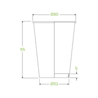 8oz White Green Line BioCup|white paper cup with green line and lid|8oz White Green Line BioCup Line Drawing