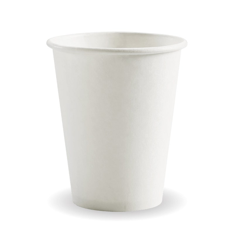 280ml / 8oz (80mm) White PHA Single Wall BioCup|280ml / 8oz (80mm) White PHA Single Wall BioCup Line Drawing|White PHA Cup with "Join the PHAn club" print