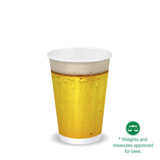 14oz Paper Beer Cup with weights and measures approved for beer logo and text. |14oz Paper Beer Cup Line Drawing 