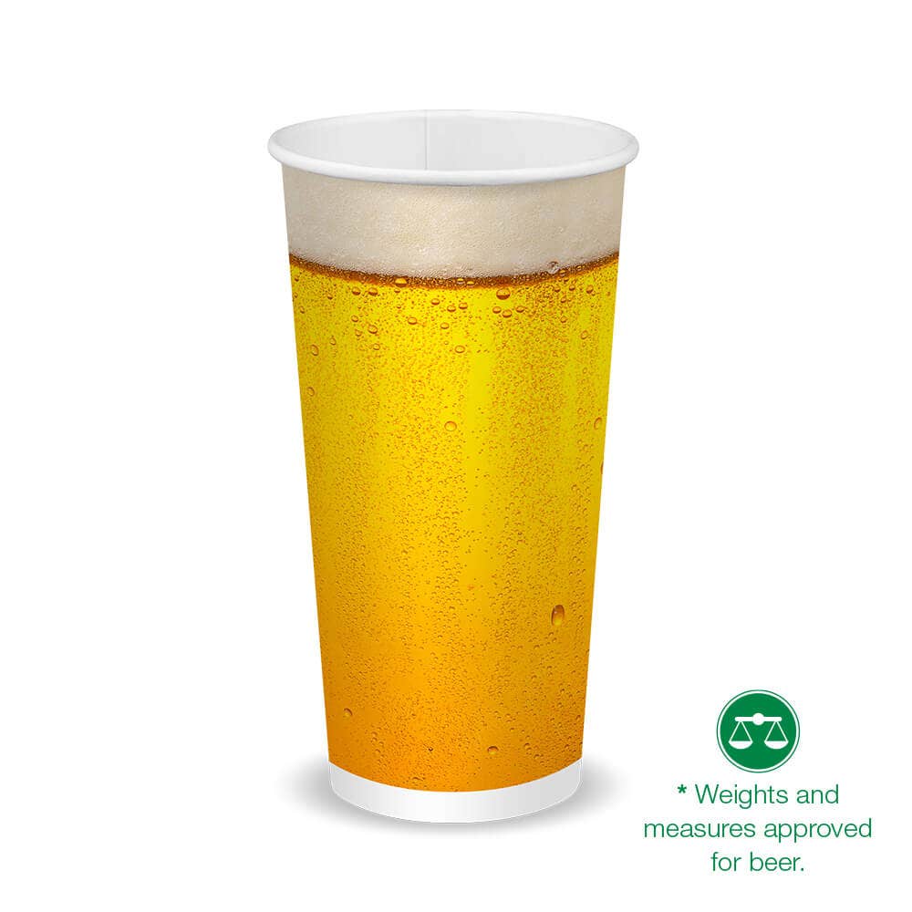 20oz Paper Beer Cup with weights and measures approved logo and text. |20oz Paper Beer Cup Line Drawing 