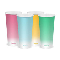 22oz Coloured Paper Cold Cups in pastel pink, blue, yellow and green 