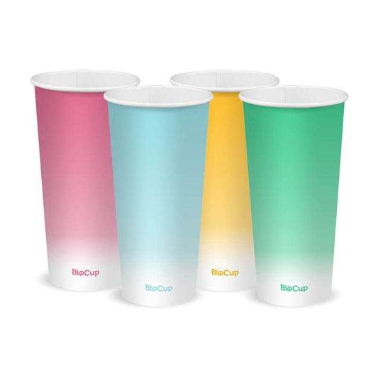 22oz Coloured Paper Cold Cups in pastel pink, blue, yellow and green 