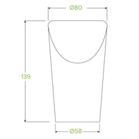 16oz Kraft Chip BioCup|Paper chip cup with fries alongside a sugarcane sauce cup with ketchup|16oz Kraft Chip BioCup Line Drawing|Paper chip cup with fries alongside a sugarcane sauce cup with ketchup and mayo