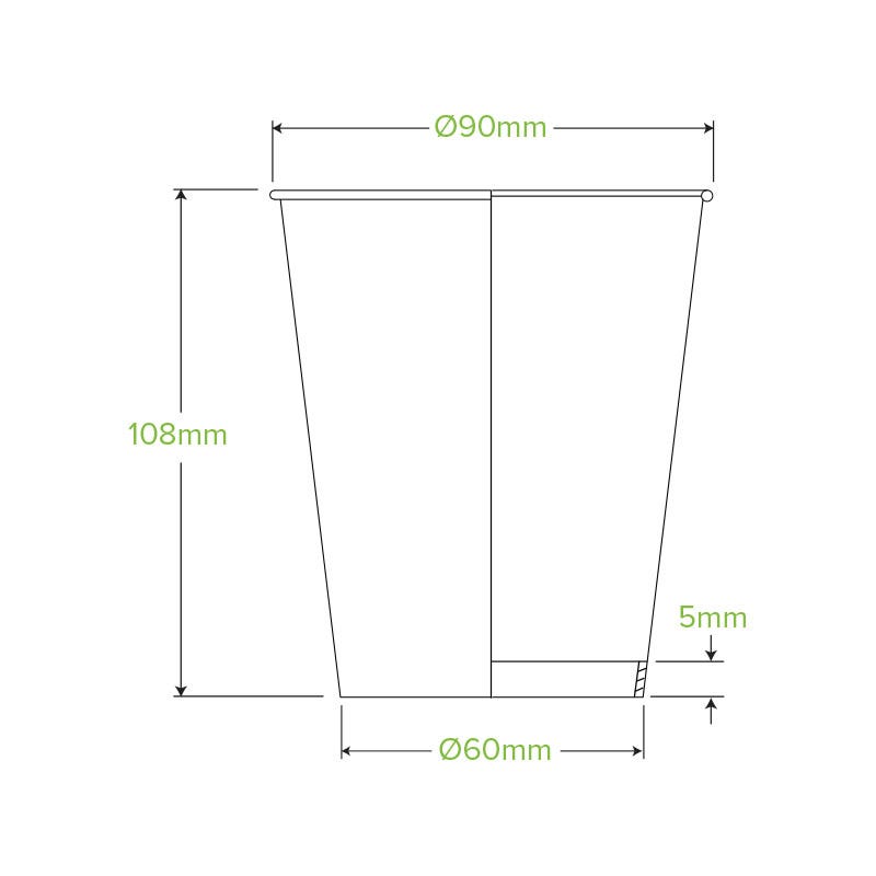 390ml / 12oz (90mm) Kraft Green Stripe Single Wall BioCups|390ml / 12oz (90mm) Kraft Green Stripe Single Wall BioCups Line Drawing