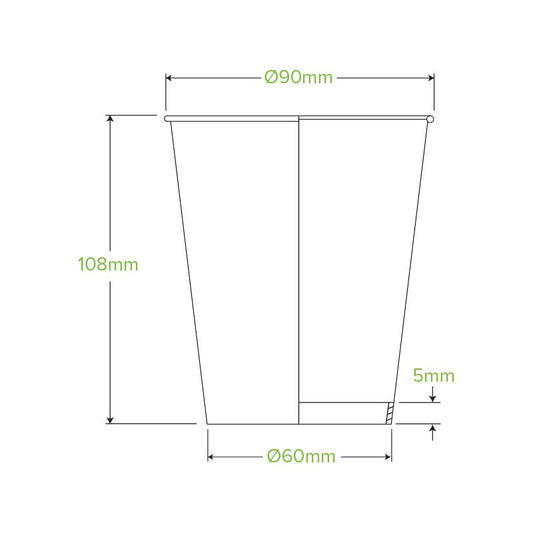 390ml / 12oz (90mm) Kraft Green Stripe Single Wall BioCups|390ml / 12oz (90mm) Kraft Green Stripe Single Wall BioCups Line Drawing
