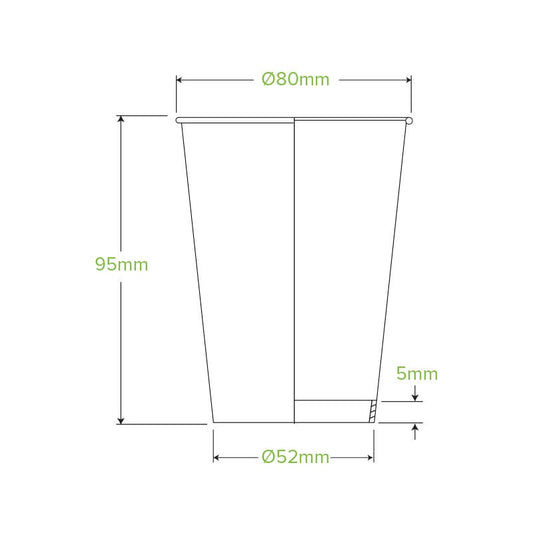 280ml / 8oz (80mm) Kraft Green Stripe Single Wall BioCups|280ml / 8oz (80mm) Kraft Green Stripe Single Wall BioCups Line Drawing