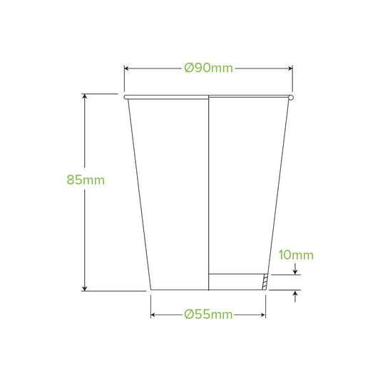 280ml / 8oz (90mm) Kraft Green Stripe Single Wall BioCups|280ml / 8oz (90mm) Kraft Green Stripe Single Wall BioCups Line Drawing
