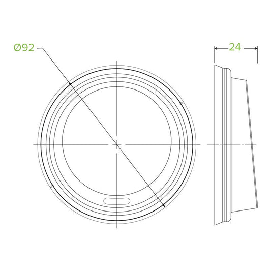 8- 20oz (90mm DIA) PS Black Large Lid|8- 20oz (90mm DIA) PS Black Large Lid Line Drawing