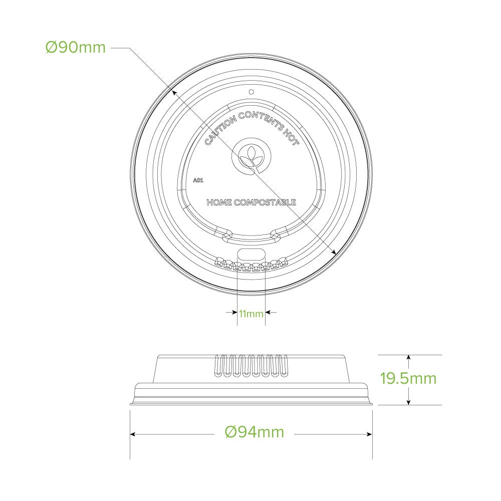 90mm Large Natural Plant Fibre BioCup Lid|90mm Large Natural Plant Fibre BioCup Lid Line Drawing|90mm Large Natural Plant Fibre BioCup Lid Top View