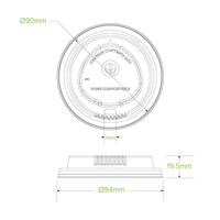 90mm Large Natural Plant Fibre BioCup Lid|90mm Large Natural Plant Fibre BioCup Lid Line Drawing|90mm Large Natural Plant Fibre BioCup Lid Top View
