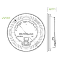 90mm Large White Reclosable Plant Fibre BioCup Lid|90mm Large White Reclosable Plant Fibre BioCup Lid Top View|90mm Large Reclosable Plant Fibre BioCup Lid Line Drawing