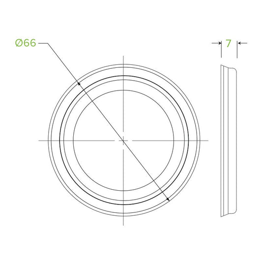 4oz PS White No Hole Lid|4oz PS White No Hole Lid top view|4oz PS White No Hole Lid Line Drawing