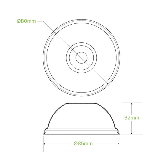 80mm Plant Fibre Dome Cold Paper BioCup Lid|80mm sugarcane pulp dome lid drawing|hand holding two green cold cups with plant fibre dome lid and paper straws