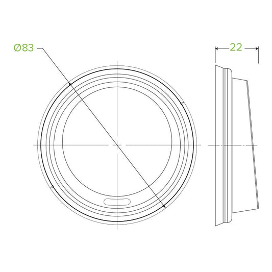 6|6, 8, 10 & 12oz (80mm DIA) PS Black Small Lid Line Drawing