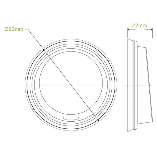 6|6, 8, 10 & 12(80mm)oz BioCup PLA Small Lid Line Drawing|hand holding two eco friendly coffee cups with black and white PLA lids