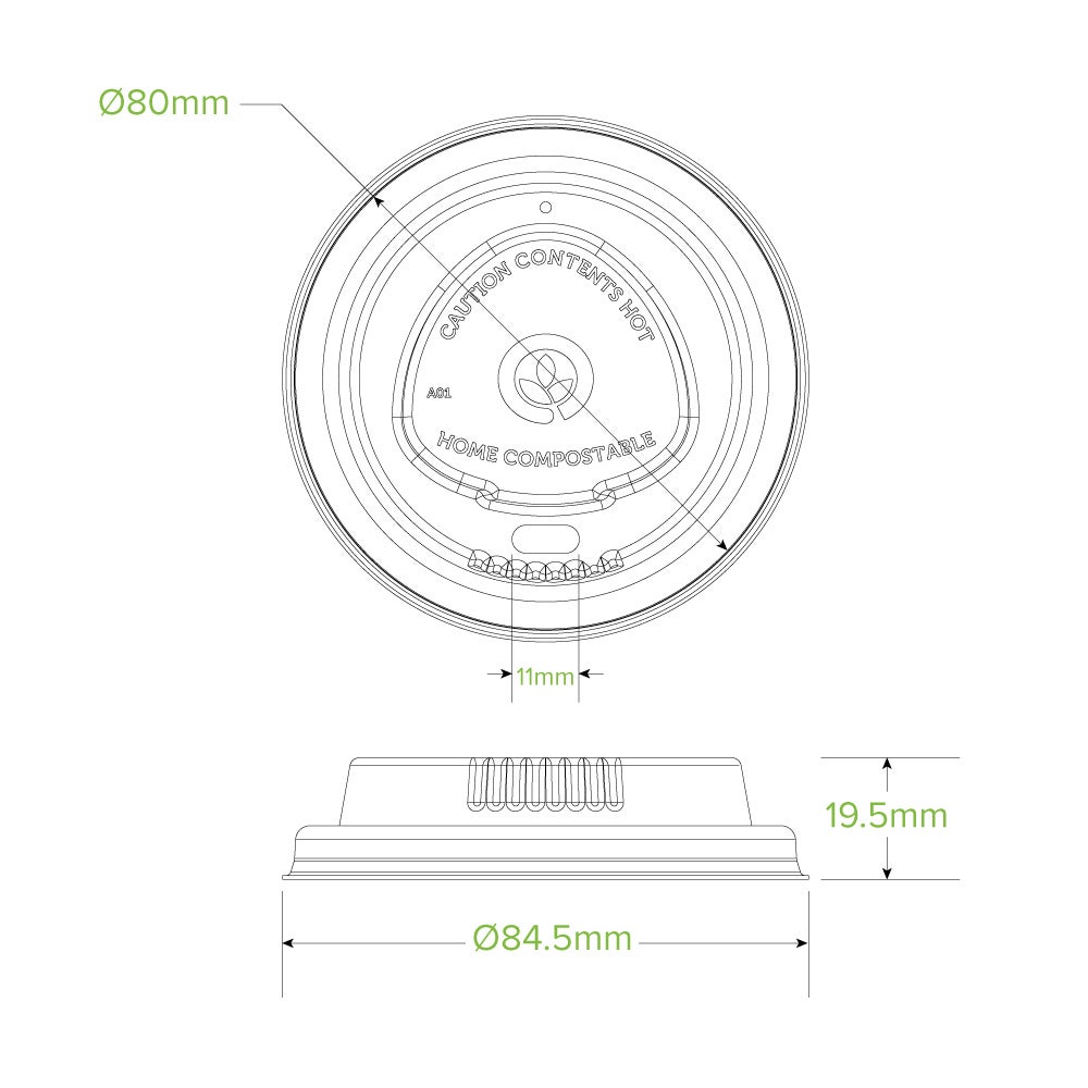 80mm Small Natural Plant Fibre BioCup Lid|80mm Small Natural Plant Fibre BioCup Lid Line Drawing|80mm Small Natural Plant Fibre BioCup Lid Top View