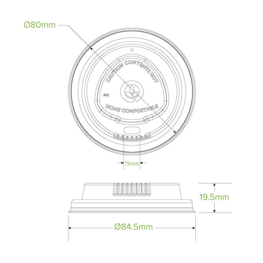 80mm Small Natural Plant Fibre BioCup Lid|80mm Small Natural Plant Fibre BioCup Lid Line Drawing|80mm Small Natural Plant Fibre BioCup Lid Top View