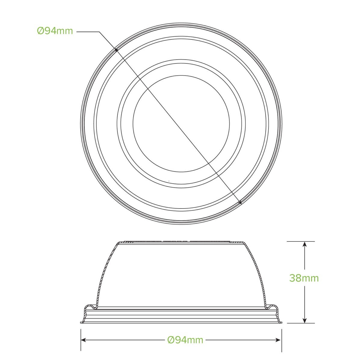 Wide Hole Cold Cups Lid |Wide Hole Cold Cups Lid Top View|Wide Hole Cold Cups Lid Line Drawing
