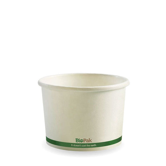 8oz White BioBowl|8oz White BioBowl paper bowl filled with strawberries|White compostable paper bowl with green stripe 
filled with mexican food|8oz White BioBowl Line Drawing