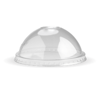 8oz BioBowl PET Dome Lid|250ml (8oz) White paper bowl containing a cake, covered with a PET dome BioBowl clear lid|8oz BioBowl PET Dome Lid Line Drawing
