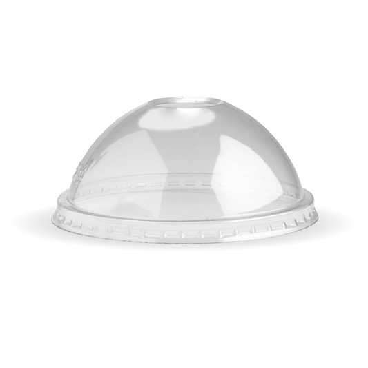8oz BioBowl PET Dome Lid|250ml (8oz) White paper bowl containing a cake, covered with a PET dome BioBowl clear lid|8oz BioBowl PET Dome Lid Line Drawing
