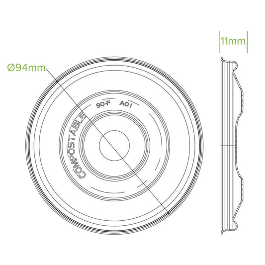 250ml / 8oz Plant Fibre Flat Paper Bowl Lid|250ml / 8oz Plant Fibre Flat Paper Bowl Lid Line Drawing