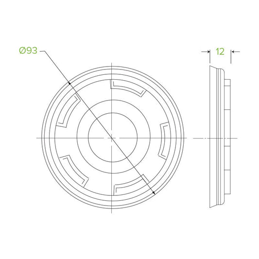 8oz PLA White Flat Lid|8oz PLA White Flat Lid Line Drawing