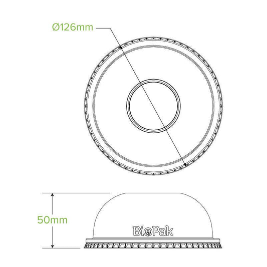 240-960ml Unbranded Clear BioBowl Dome Lid|240-960ml Unbranded BioBowl Dome Lid Line Drawing