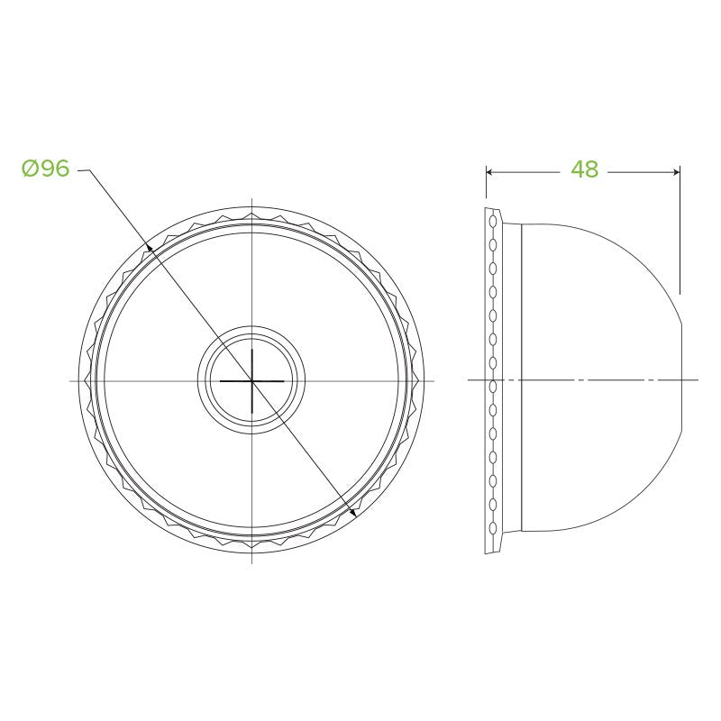 300-700ml Clear Dome X-Slot Lid|300-700ml Clear Dome X-Slot Lid Line Drawing