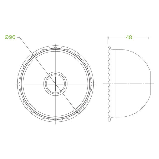 300-700ml Clear Dome X-Slot Lid|300-700ml Clear Dome X-Slot Lid Line Drawing
