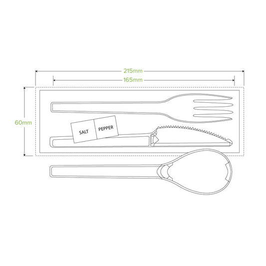 16.5cm / 6.5" PLA Knife, Fork, Spoon, Napkin, Salt & Pepper Set