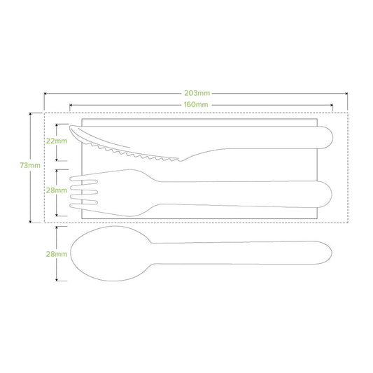 16cm Wood Knife Fork Spoon Napkin Set|16cm Wood Knife Fork Spoon Napkin Set drawing|hand holding wooden cutlery set on top of rectangular takeaway container