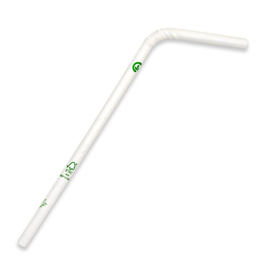 6mm Regular Bendy White BioStraw|Hand holding BioPak art series cup with white bendy straw|6mm Regular Bendy White BioStraw Line Drawing