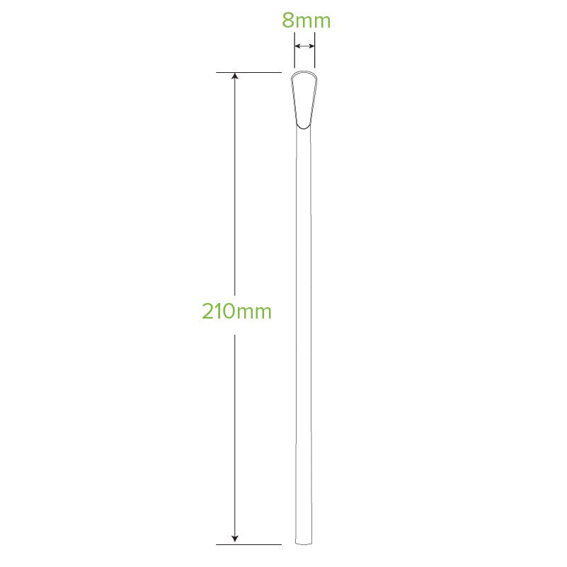 8mm Individually Wrapped Spoon Straw|8mm Individually Wrapped Spoon Straw line drawing|8mm Individually Wrapped Spoon Straw|Hand using BioPak spoon straw for slushie