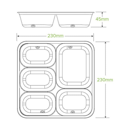 5-Compartment Large Natural Plant Fibre Takeaway Base