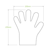BioPak compostable gloves|Compostable gloves line drawing|hand wearing BioPak compostable food handling gloves while holding BioCane takeaway bowl