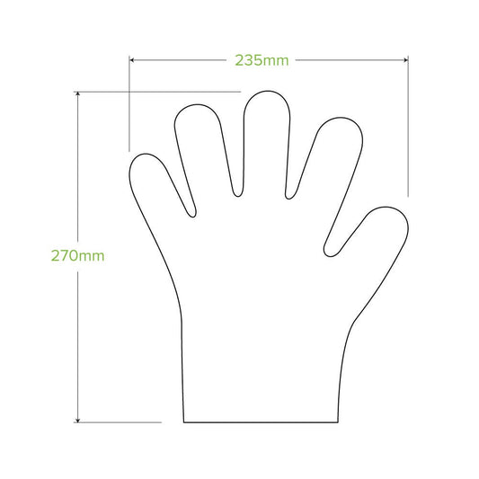 BioPak compostable gloves|Compostable gloves line drawing|hand wearing BioPak compostable food handling gloves while holding BioCane takeaway bowl