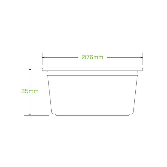 90ml PLA Sauce BioCup|90ml PLA Sauce BioCup Line Drawing|compostable sauce cup with salad dressing