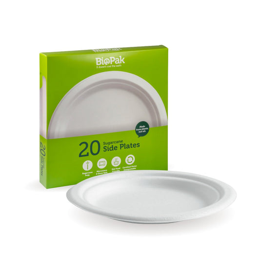 18cm 7” White Sugarcane BioPlates 10pk|Family enjoying picnic using BioPak sugarcane eco-friendly party plates and tableware|18cm 7” White Sugarcane BioPlates 10pk line drawing