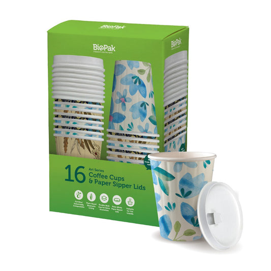 390ml 12oz Double Wall BioCup & Paper Lid 16pk|390ml 12oz Double Wall BioCup & Paper Lid 16pk line drawing |390ml 12oz Double Wall BioCup & Paper Lid 16pk line drawing
