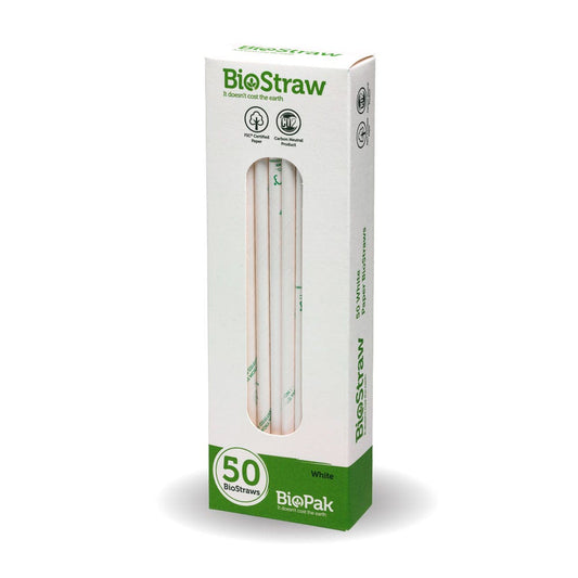 Retail Pack of 6mm White Regular BioStraws